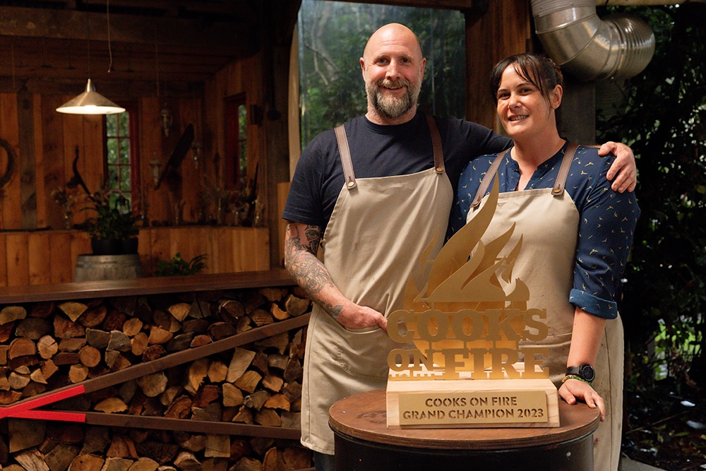 Matt and Heather with Cooks on Fire Trophy